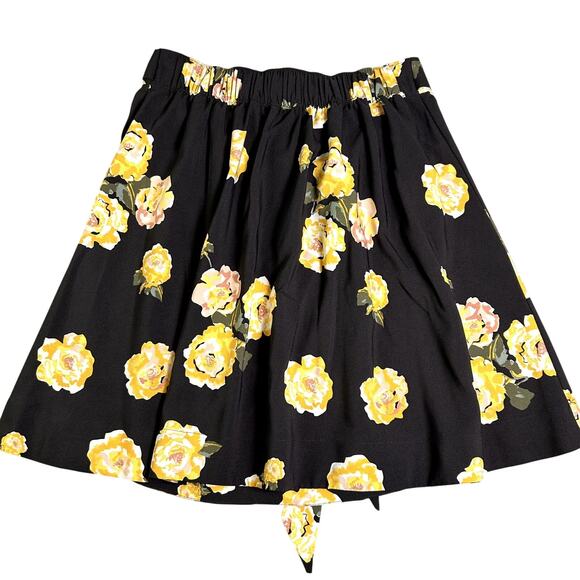 Loft Knee Length Tie Skirt Women's Small Black Yellow Floral Flowy Bloomcore - Picture 2 of 5